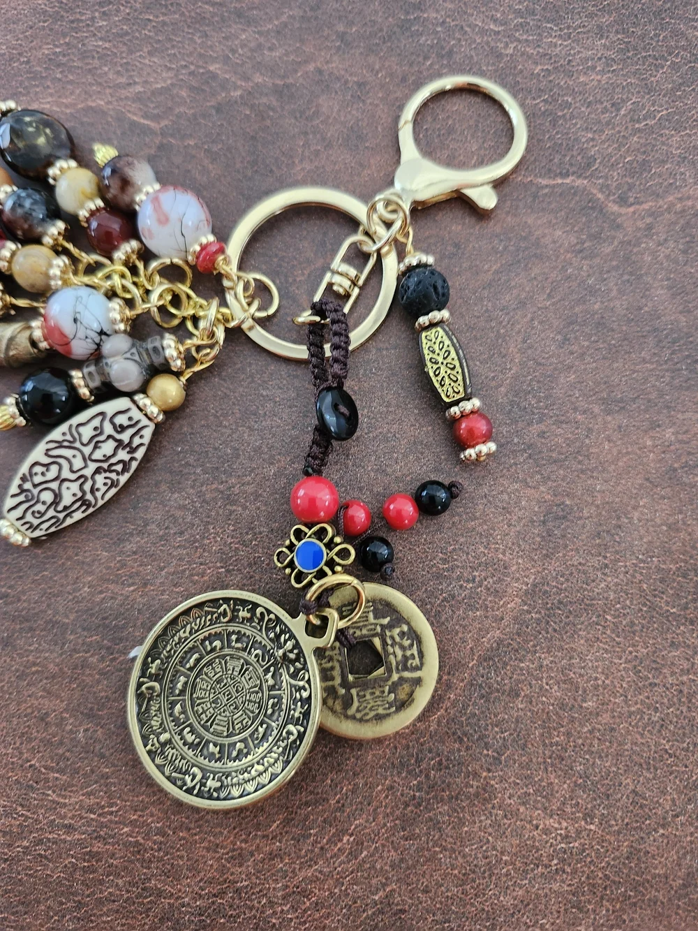 Chinese Feng Shui Purse Charm or Keychain Jasper Carnelian Handcrafted